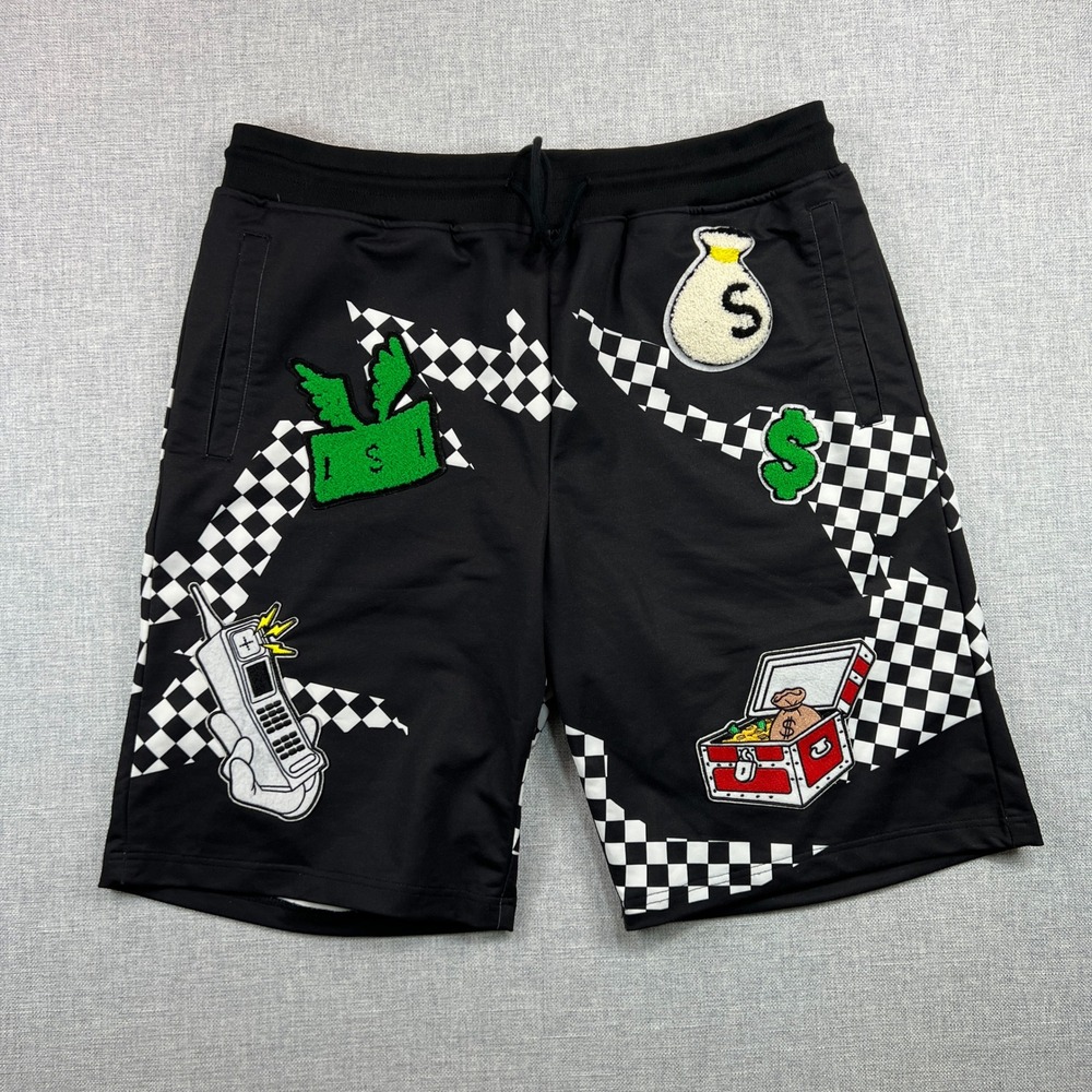 Reason Money Shorts Checkerboard Graphic Print Casual Mens XXL Heavy Knit Street